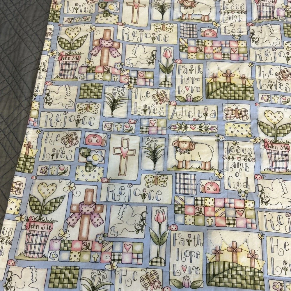 Religious Christian Lamb Cross Quilted Baby Blanket‎ 32x41 Handmade Nursery